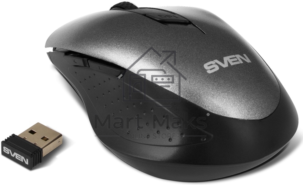 Мышь беспроводная SVEN RX-425W серый, 1600 dpi, радиоканал, USB, кнопки - 6