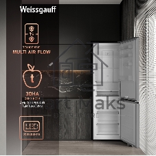 Холодильник Weissgauff WRK 2000 Total NoFrost Inverter нержавеющая сталь двухкамерный 240/95л морозилка снизу