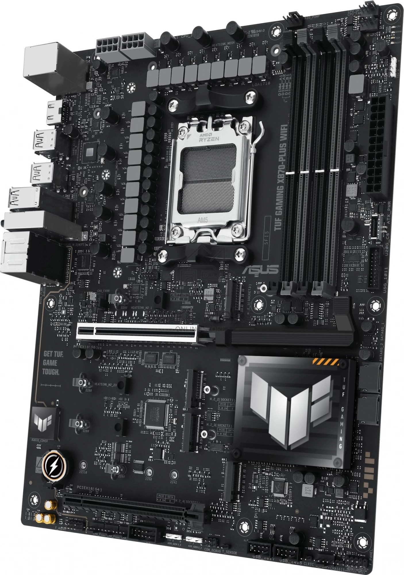 Материнская плата ASUS TUF GAMING X870-PLUS WIFI, AM5, AMD X870, 4xDDR5, 2xSATA, 4xM.2, 1xPCIe 5.0 x16, 1xPCIe 4.0 x4, 1xHDMI, 1xUSB-C 3.2 Gen 2, 1xUSB-C 3.2 Gen 2x2, 2xUSB-C 4.0, 1x 2.5Gb LAN, 1xUSB-A 2.0, 3xUSB-A 3.2 Gen 2, 4xUSB-A 3.2 Gen 1, 5x3.5 мм, 