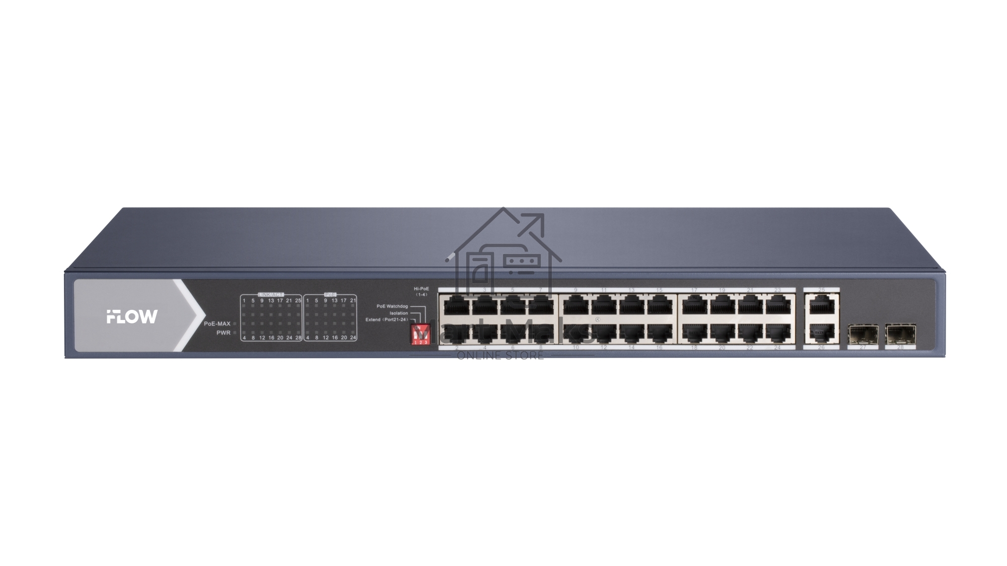 Коммутатор iFLOW F-SW-EU628HPOE-V, 24×1 Гбит/с PoE + 2×1 Гбит/с LAN, неуправляемый