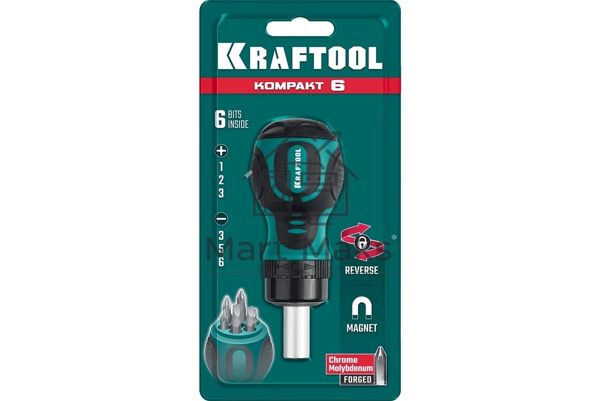 Набор KRAFTOOL 26190-H7 отвертка реверсивная с битами SL3/5/6мм PH1/2/3 7шт