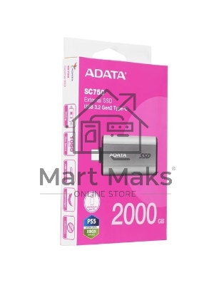 Внешний SSD ADATA SC750, 2TB, USB 3.2 Gen 2 Type-C, R/W 1050/1000, черный