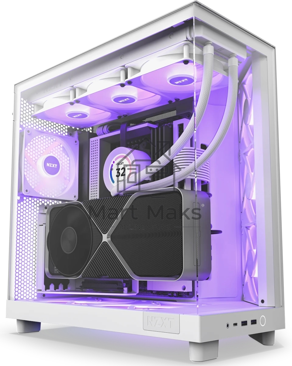 Компьютерный корпус без блока питания Case NZXT H6 Flow RGb (2023), Midi-Tower, TG, 3x120мм RGb, 2xUSB-A 3.2 + 1xUSB-C 3.2, ATX, mATX, mITX белый