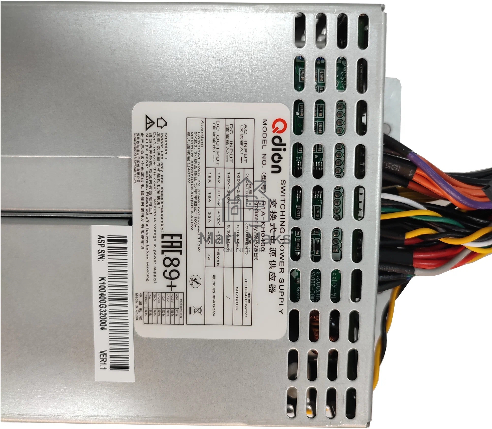 Серверный блок питания R1A-KH0400 (FPP-R1A-KH0400) 1U Redundant 400W (ШВГ=106*41,5*218mm), 80 PLUS Gold, Oper.temp 0C~50C, AC/DC dual input