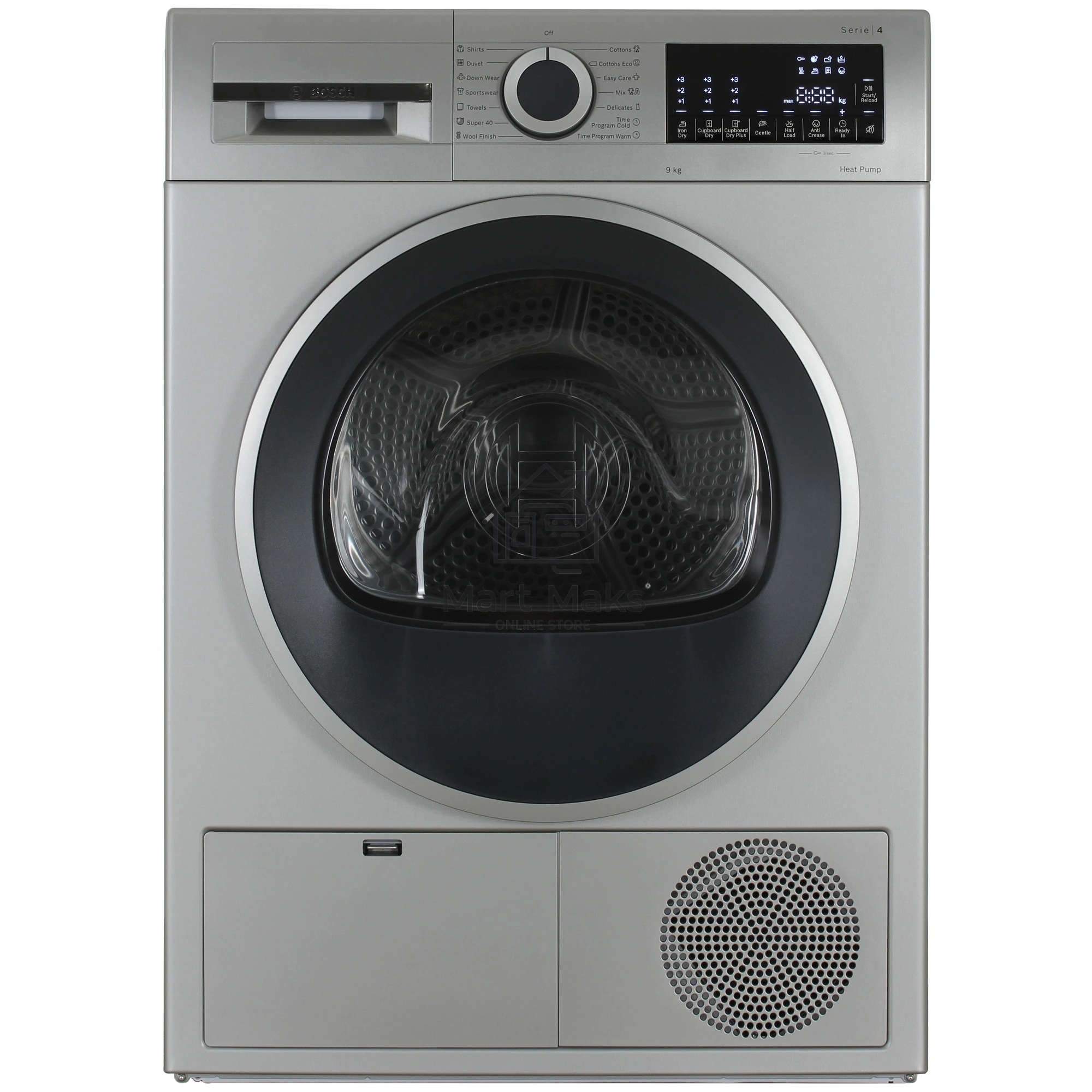 Сушильная машина Bosch WQG1420XME серый, 9 кг, сушка - конденсационная, программ - 15, 59.8 x 84.2 x 64.8 см