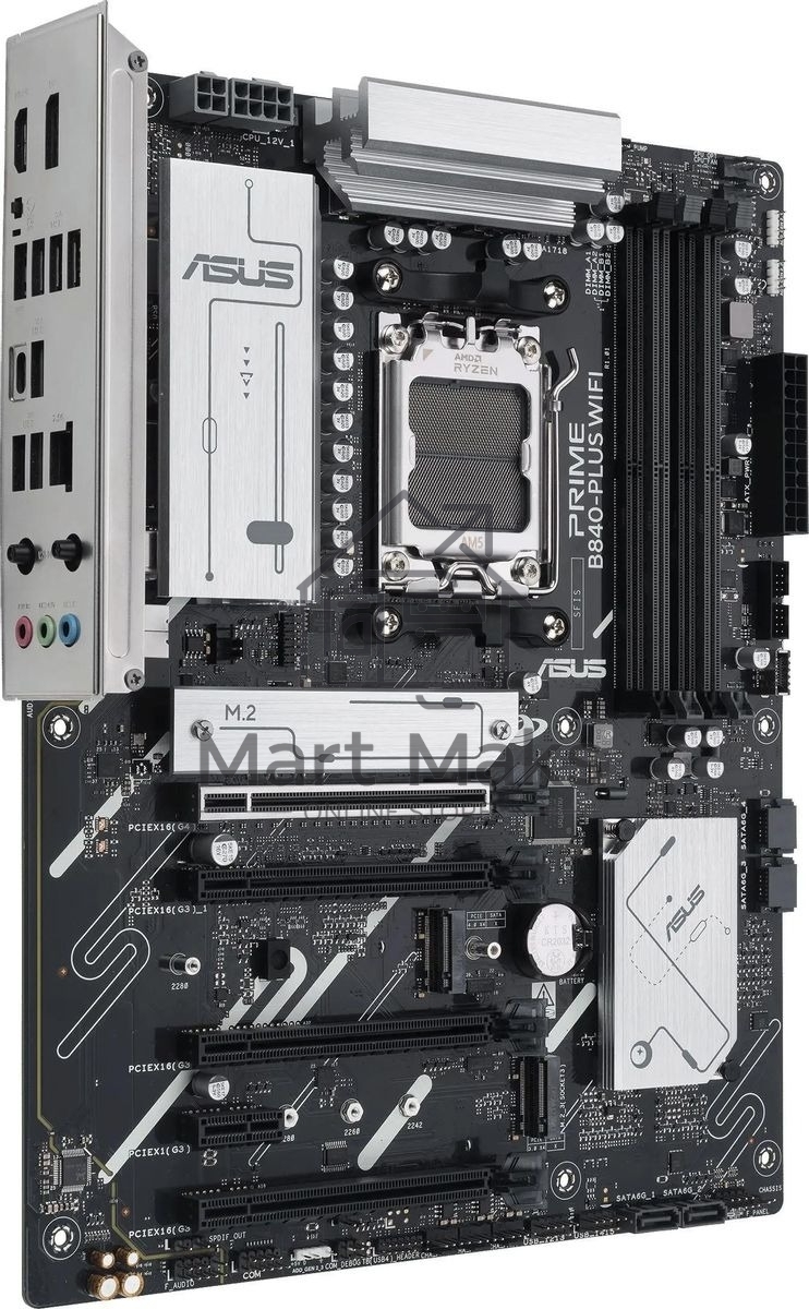 Материнская плата ASUS PRIME B840-PLUS WIFI, AM5, AMD B840, 4xDDR5, 4xSATA, 3xM.2, 1xPCIe 4.0 x16, 1xPCIe 3.0 x16, 2xPCIe 3.0 x16, 1xPCIe 3.0 x1, 1xDP, 1xHDMI, 1x 2.5Gb LAN, 8xUSB-A, 3x3.5 мм, 7.1, ATX