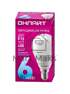 Лампа светодиодная ОНЛАЙТ 61136 OLL-G45-6-230-6.5K-E14