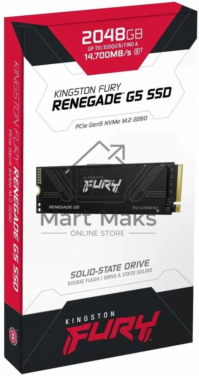 Твердотельный накопитель Kingston SSD Fury Renegade, 2048GB, M.2(22x80mm), NVMe, PCIe 5.0 x4, 3D TLC, R/W 14700/14000MB/s, IOPs 2 200 000/2 200 000, TBW 2000, DWPD 0.5 (12 мес)
