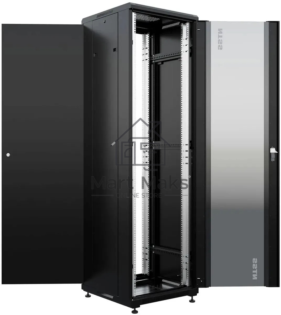 Шкаф коммутационный NTSS Премиум (NTSS-R42U6060GS-BL) напольный 42U 600x600мм пер.дв.стекл металл 900кг черный 510мм 86кг 1987мм IP20 сталь