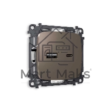 Комплект механизма розетки OMEGA Темная бронза матовый 2USB A+C 20W (быстрая зарядка) QUANT (OP6410, VM177) MO641010