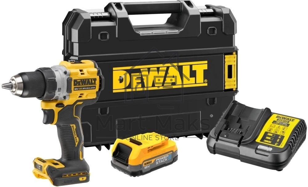 Дрель-шуруповерт DeWalt DCD800E1T-QW, 18 В, 1,7 Ач, 90 Нм, бесщеточный