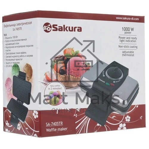Вафельница SA-7405TR 1000Вт нерж 