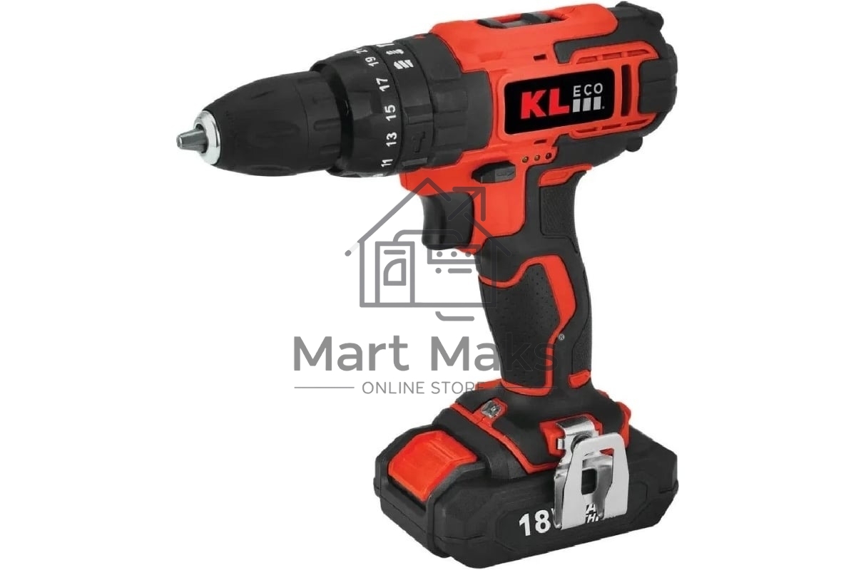 Шуруповерт ударный аккумуляторный KLECO KE18DM-20DB (18В, Li-ion-2шт, 2 Ач, 30Нм, З/У, биты 32шт, сверла 9шт дерево/металл, кейс)