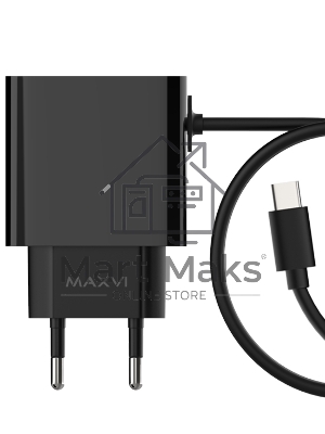 Сетевое зарядное устройство Maxvi CHL-242T 2.4A, with Type-C cable, 2хUSB-A, черный