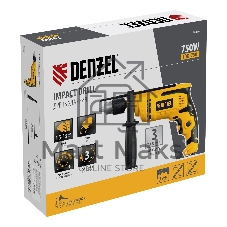 Дрель ударная Denzel IDD-750, 750 Вт, 0-3000 об/мин, 48000 уд/мин