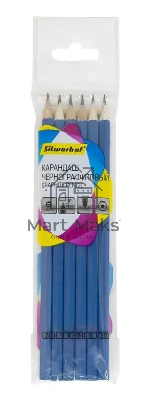 Набор карандашей чернографитных Silwerhof Zeichner 2мм 2H-2B, шестигранный, дерево синий, пакет с европодвесом (6шт)