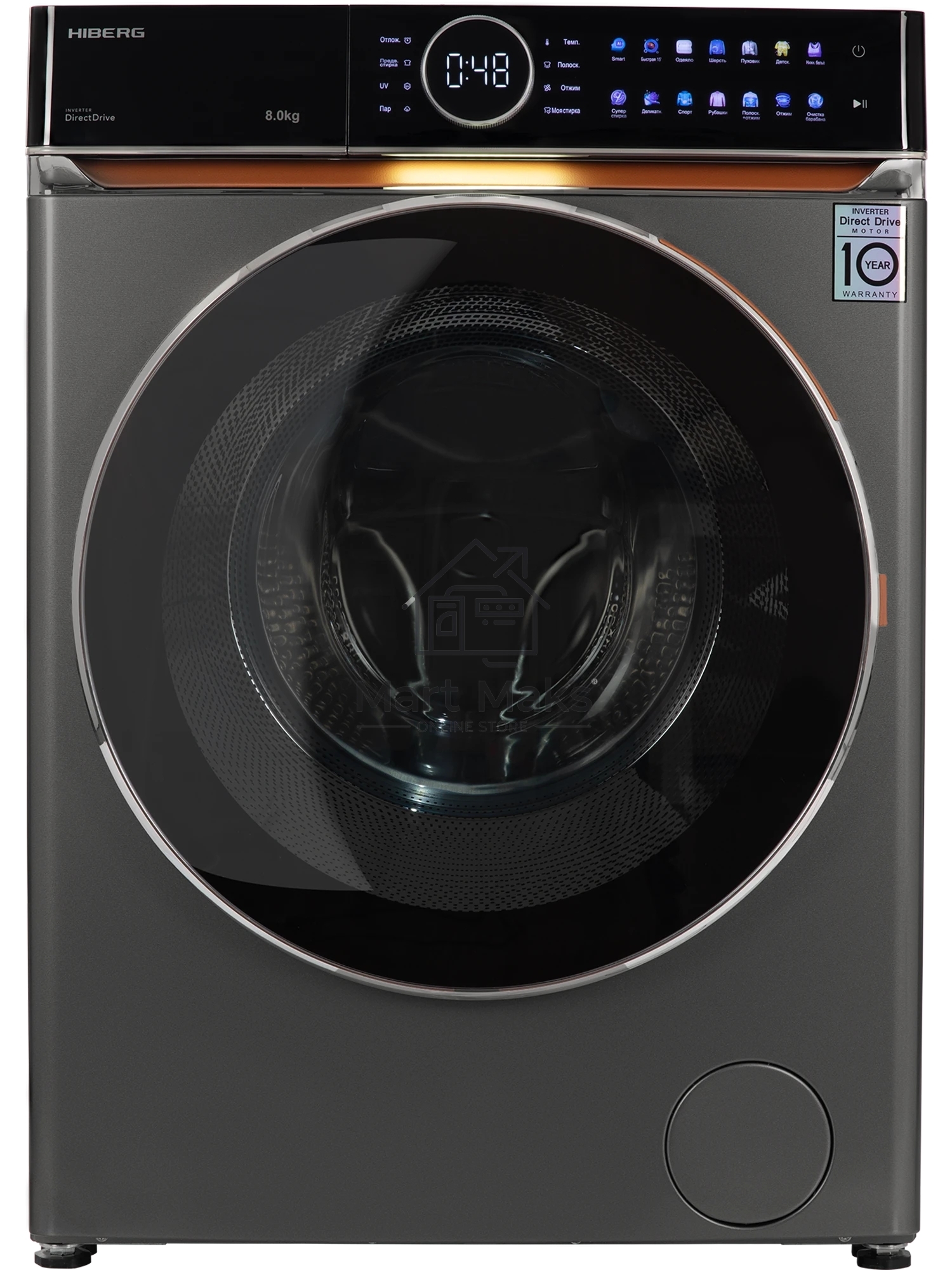 Стиральная машина HIBERG i-DDQ10 - 814 Sd Темно-серый загр. фронтальная макс.: 8 кг 1400 об/мин класс: А+++