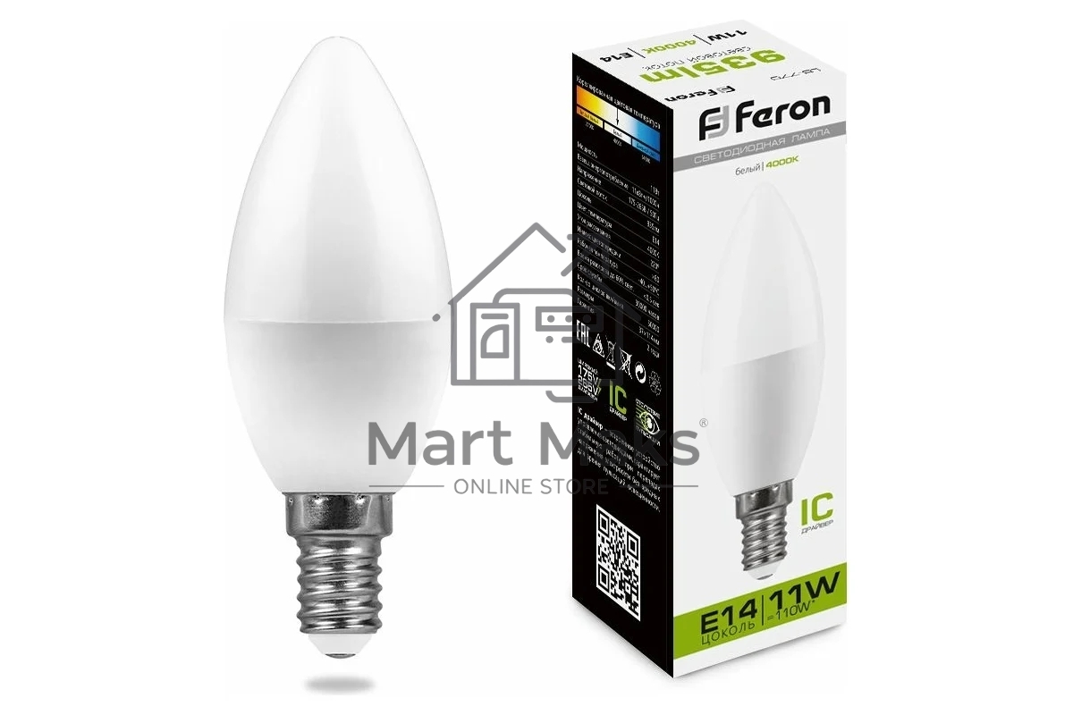 Лампа светодиодная FERON LB-770 (25942) 11W 230V E14 4000K свеча