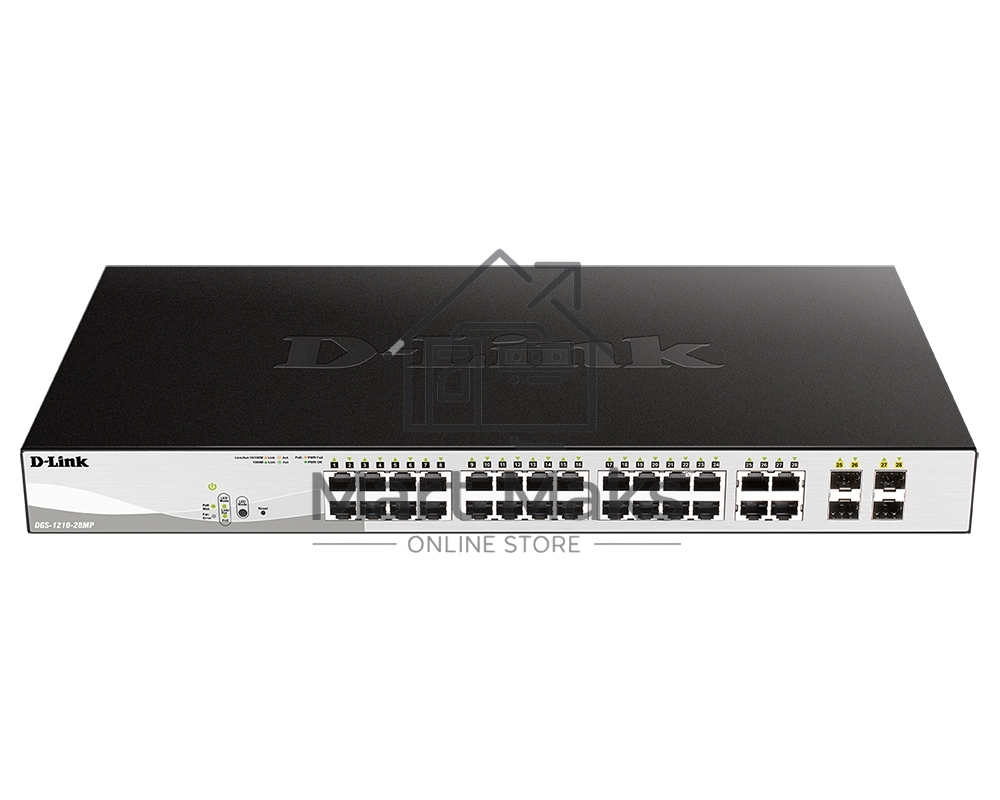 Коммутатор D-Link DGS-1210-28MP/FL1A, 24×1 Гбит/с + 4×1 Гбит/с Combo, настраиваемый