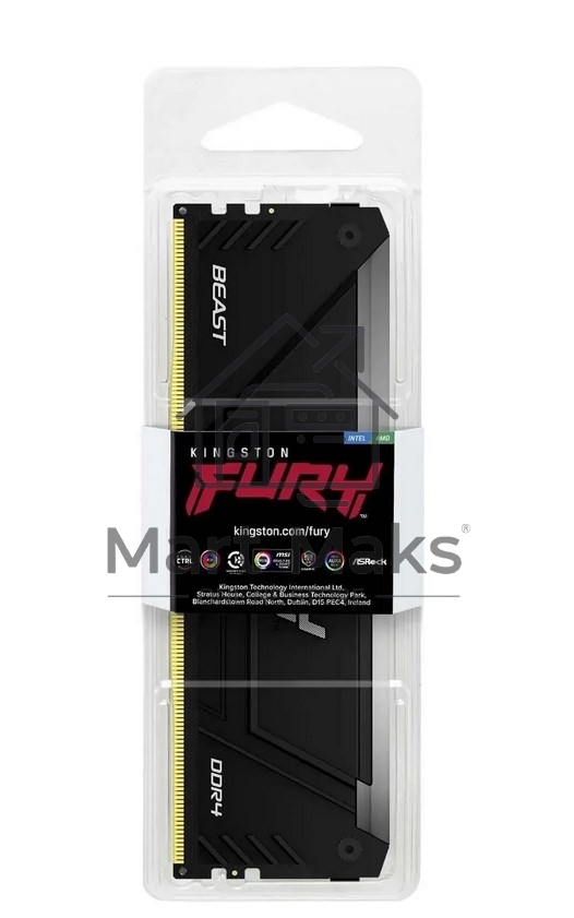 Оперативная память Kingston Fury Beast, DDR4, 16GB (1x16GB), 3200MHz, CL16, DIMM, радиатор, RGB, черный
