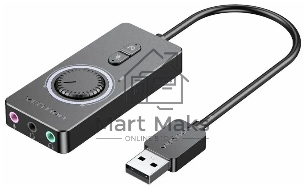 Внешняя звуковая карта Vention USB c регулятором громкости Черная