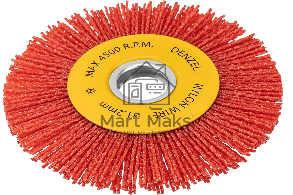 Щетка для УШМ Denzel 125 мм, плоская, нейлоновая щетина, посадка 22,2 мм