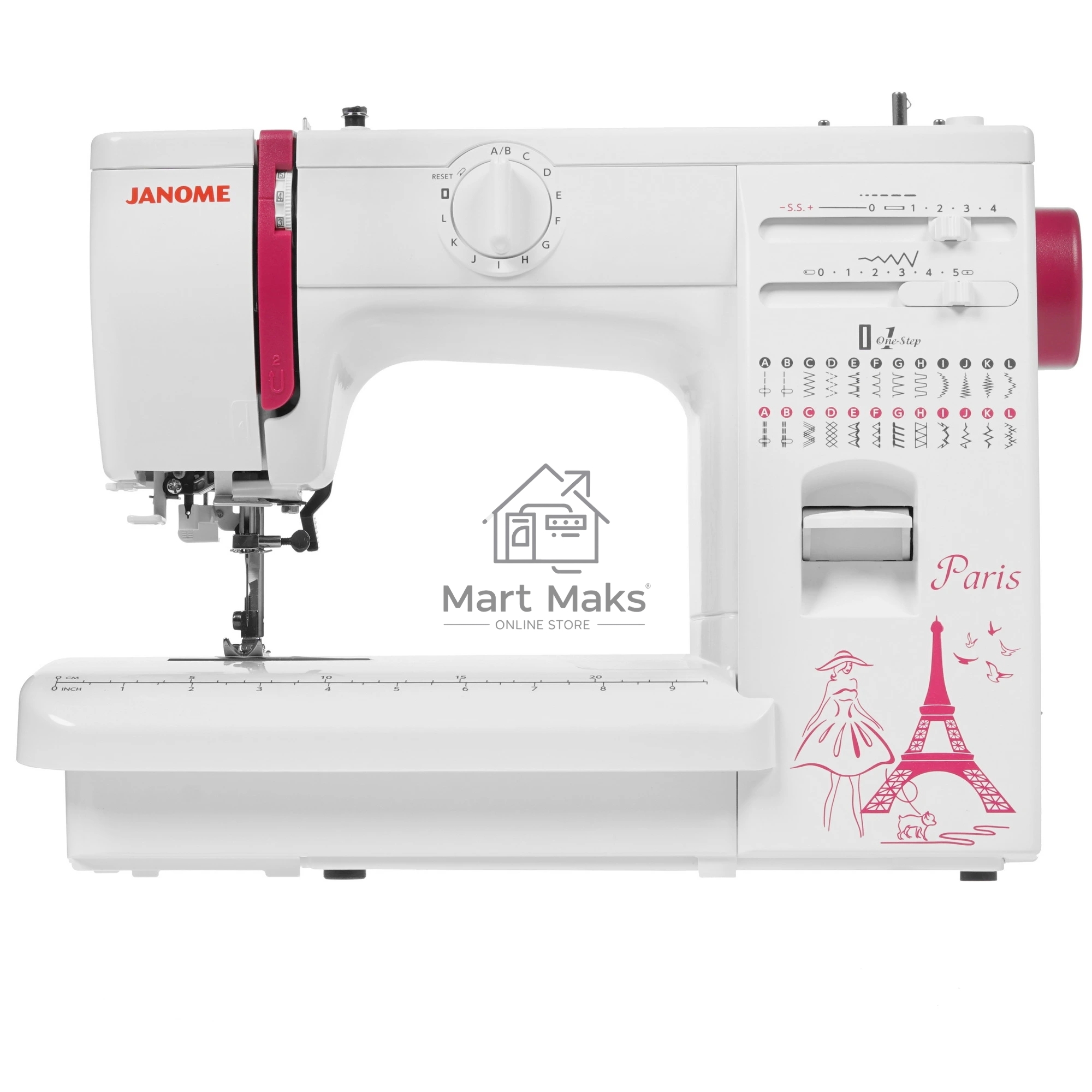 Швейная машина Janome Q-23P белый/рисунок, электромеханическая, вертикальный качающийся, 24 операции, автоматическая петля