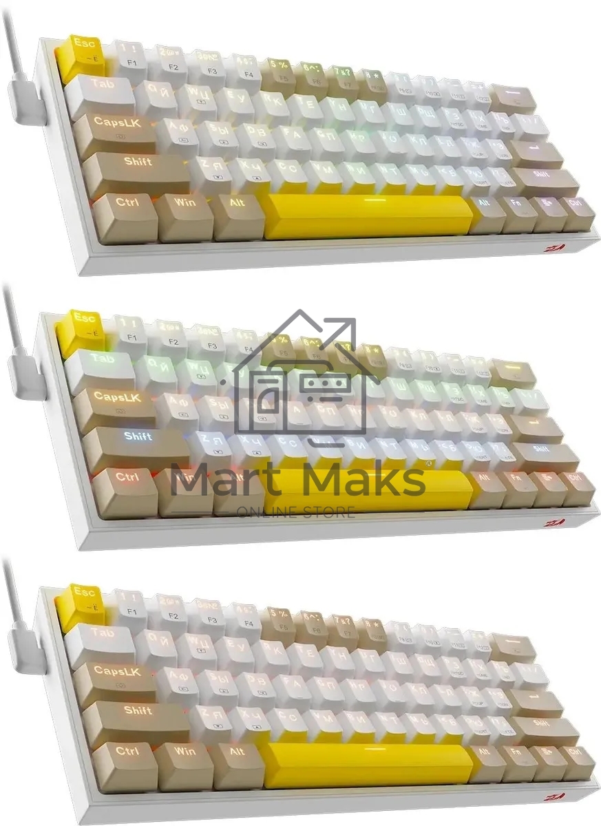 Клавиатура проводная REDRAGON Fizz RU,Rainbow,бежевый/желтый,red свитч