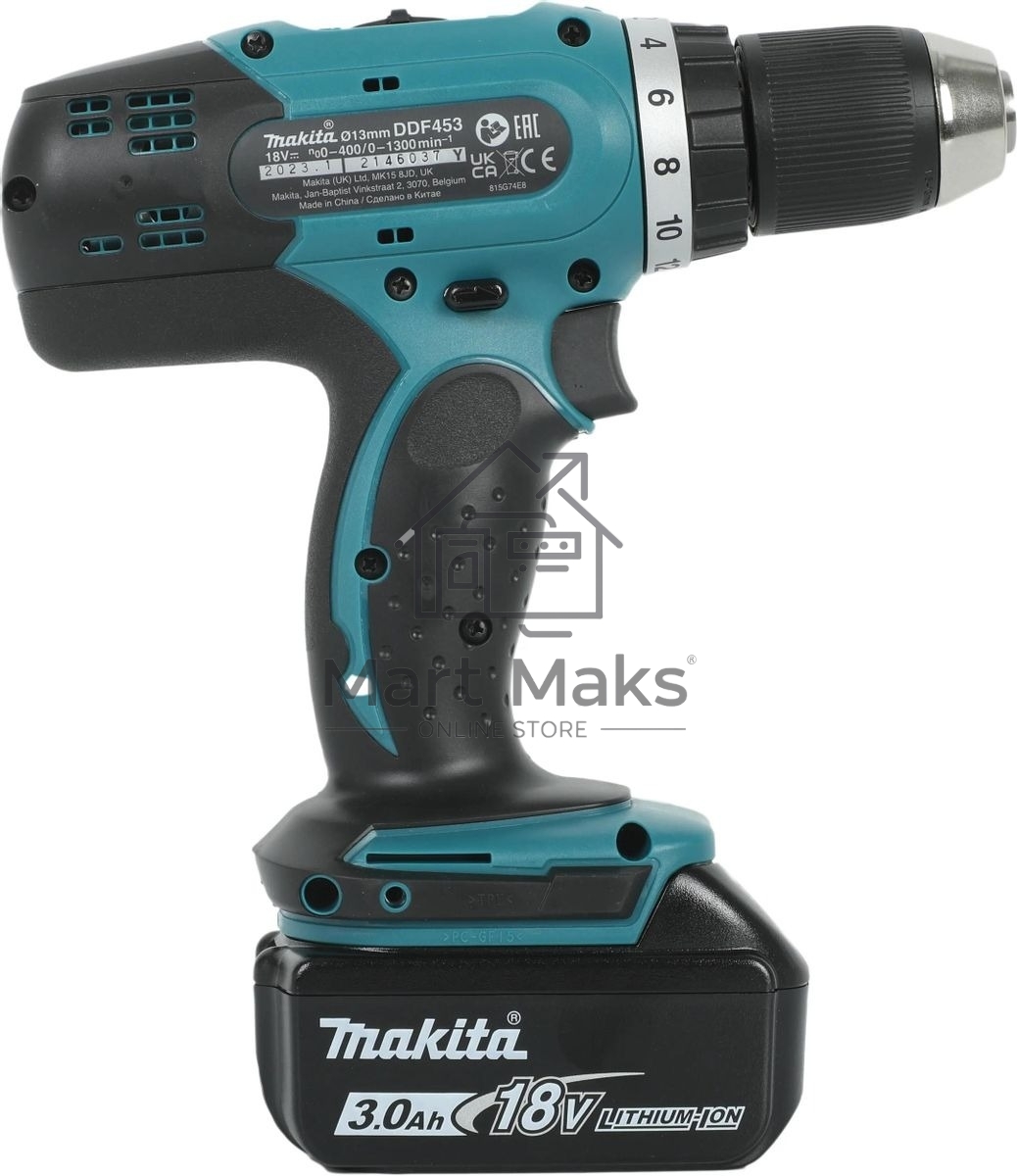 Дрель-шуруповерт аккумуляторная Makita DDF453RFE, Аккумуляторная, 18В, 2 АКБ, Кейс