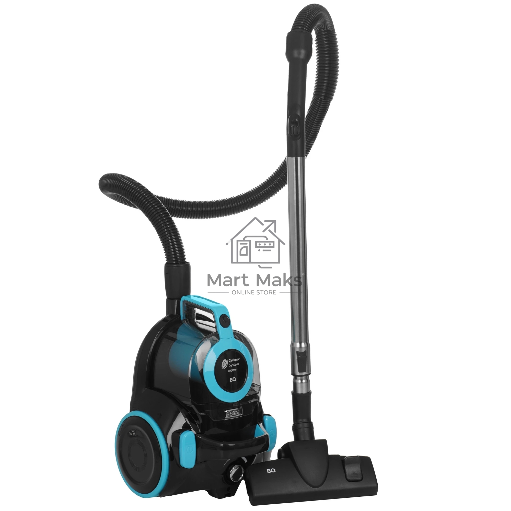 Пылесос BQ VC1810C черный/голубой, 380/1800 Вт, уборка сухая, пылесборник циклон 2.5 л