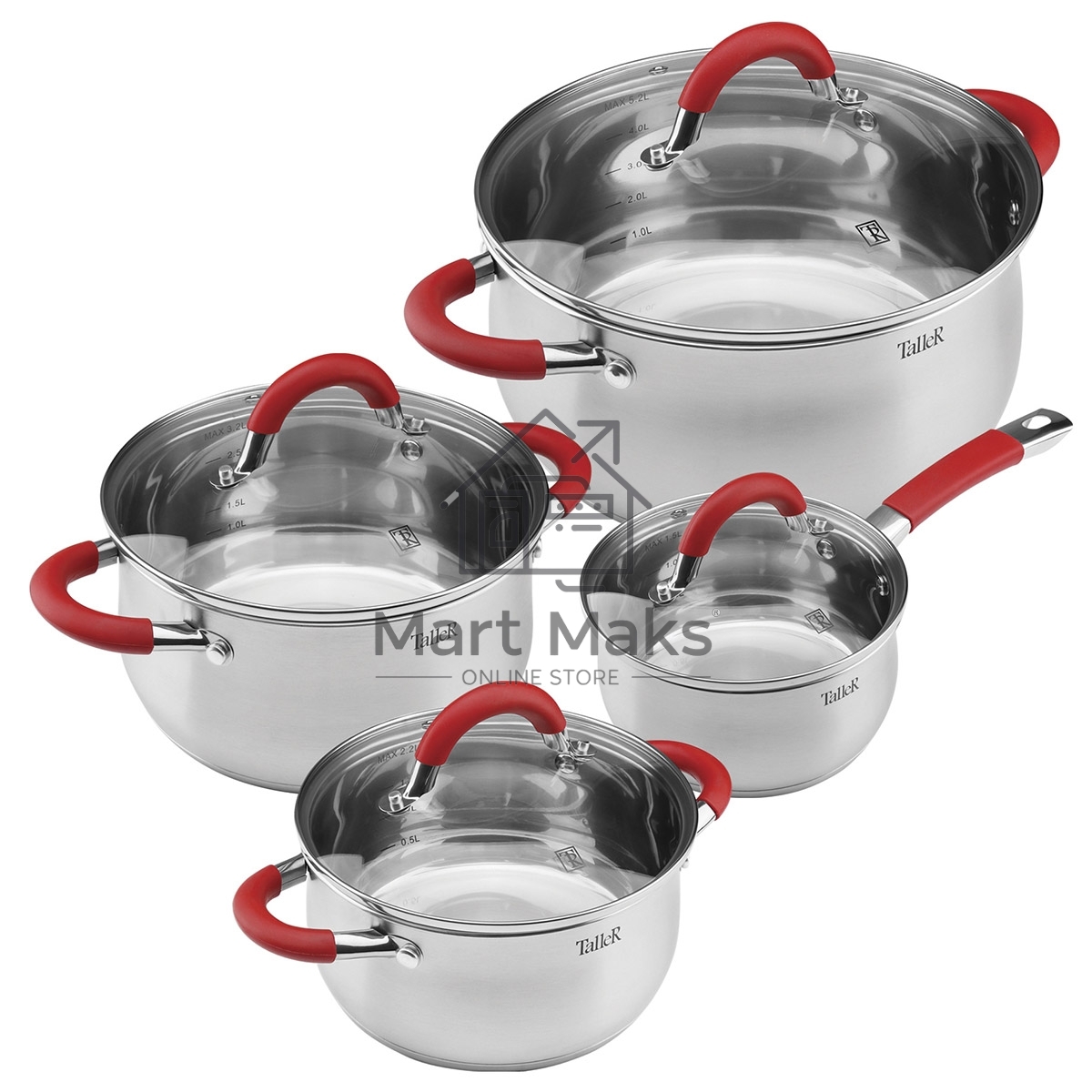 Набор посуды TalleR TR-17150, 8 пр.Толщина стенки - 0,6 мм, толщина дна - 2,8 мм.