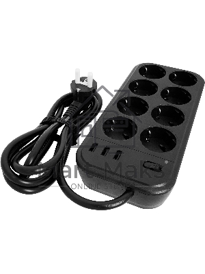 Сетевой фильтр Powercom SP-08 USB03AB 3,0 m 3.0м (8 розеток) черный (коробка)