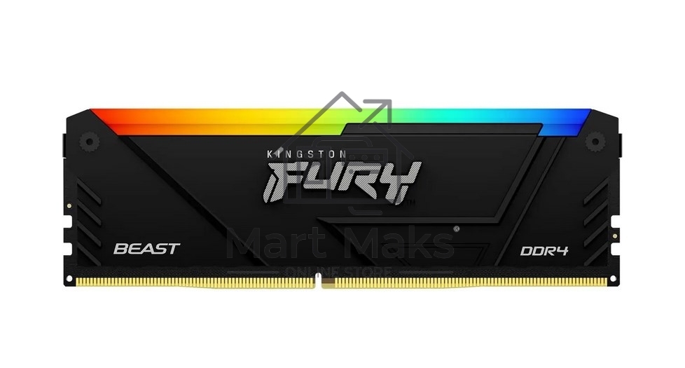 Оперативная память Kingston Fury Beast, DDR4, 16GB (1x16GB), 3200MHz, CL16, DIMM, радиатор, RGB, черный