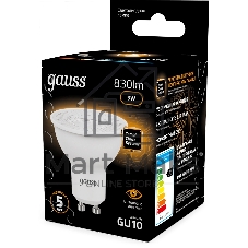 Лампа светодиодная Gauss 101506109 9Вт цок.:GU10 рефлек. 150B св.свеч.бел.теп. MR16 (упак.:10шт)