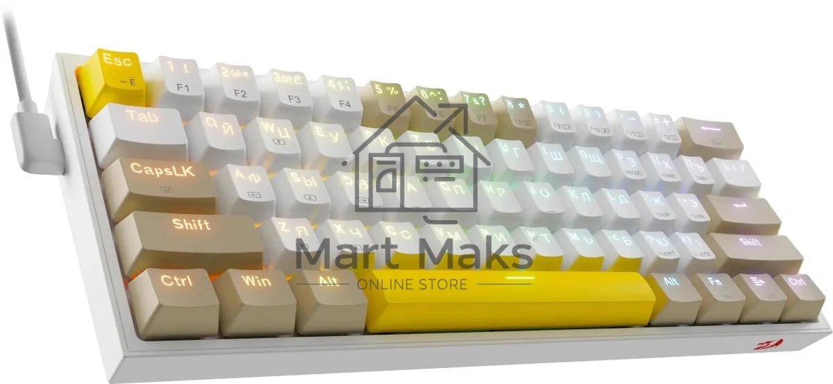 Клавиатура проводная REDRAGON Fizz RU,Rainbow,бежевый/желтый,red свитч