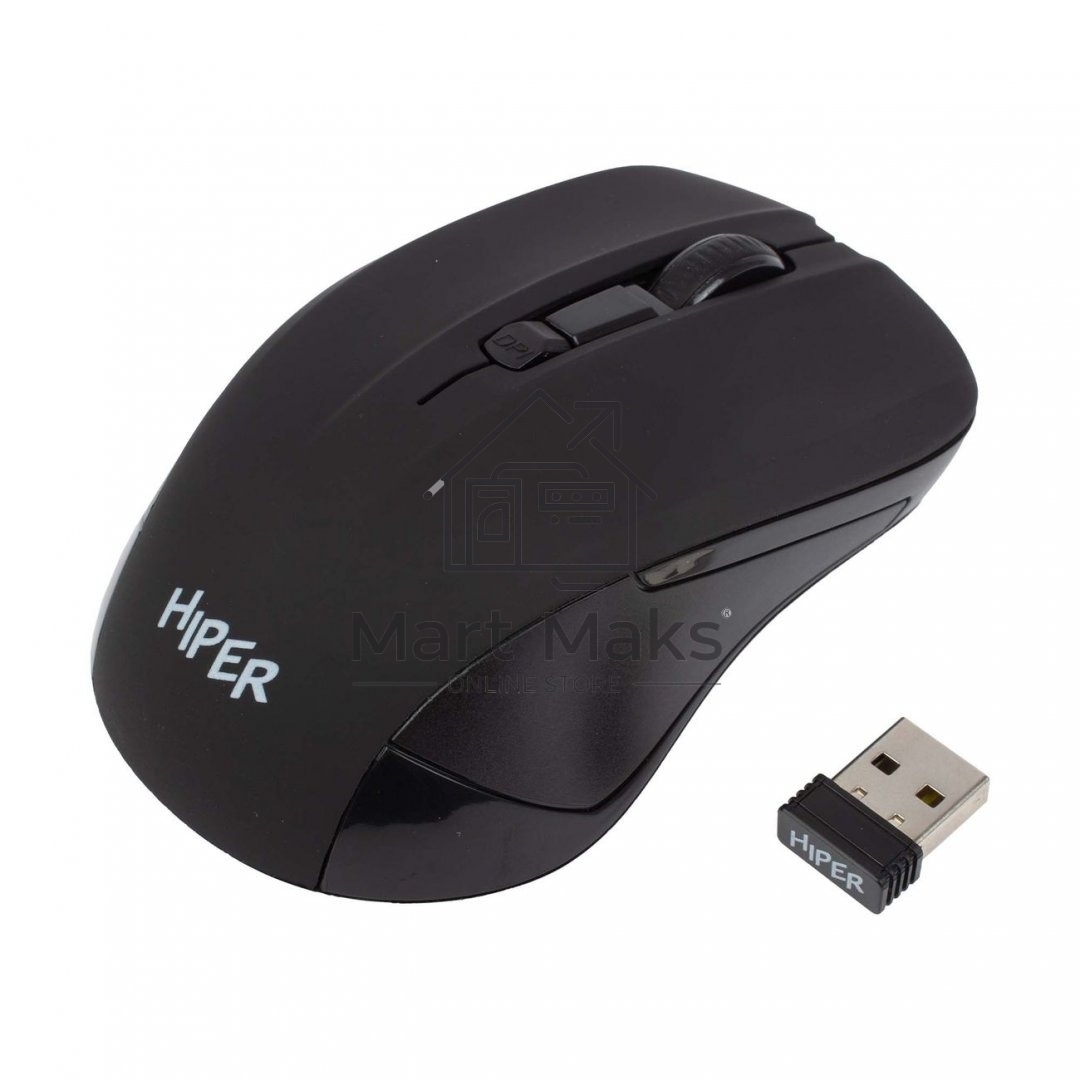 Мышь беспроводная HIPER HOMW-101, 1000-1600 dpi, оптический, 4 кнопки, Soft-touch покрытие, USB-приемник, 2,4 ГГц, батарея 1хАА, черный (HOMW-101)