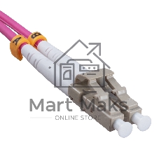 Патч-корд оптический Cabeus Tight Buffer, Duplex SC/LC (UPC/UPC), OM4 50/125, LSZH, 1м, Ø 3мм, серый хвостовик, маджента