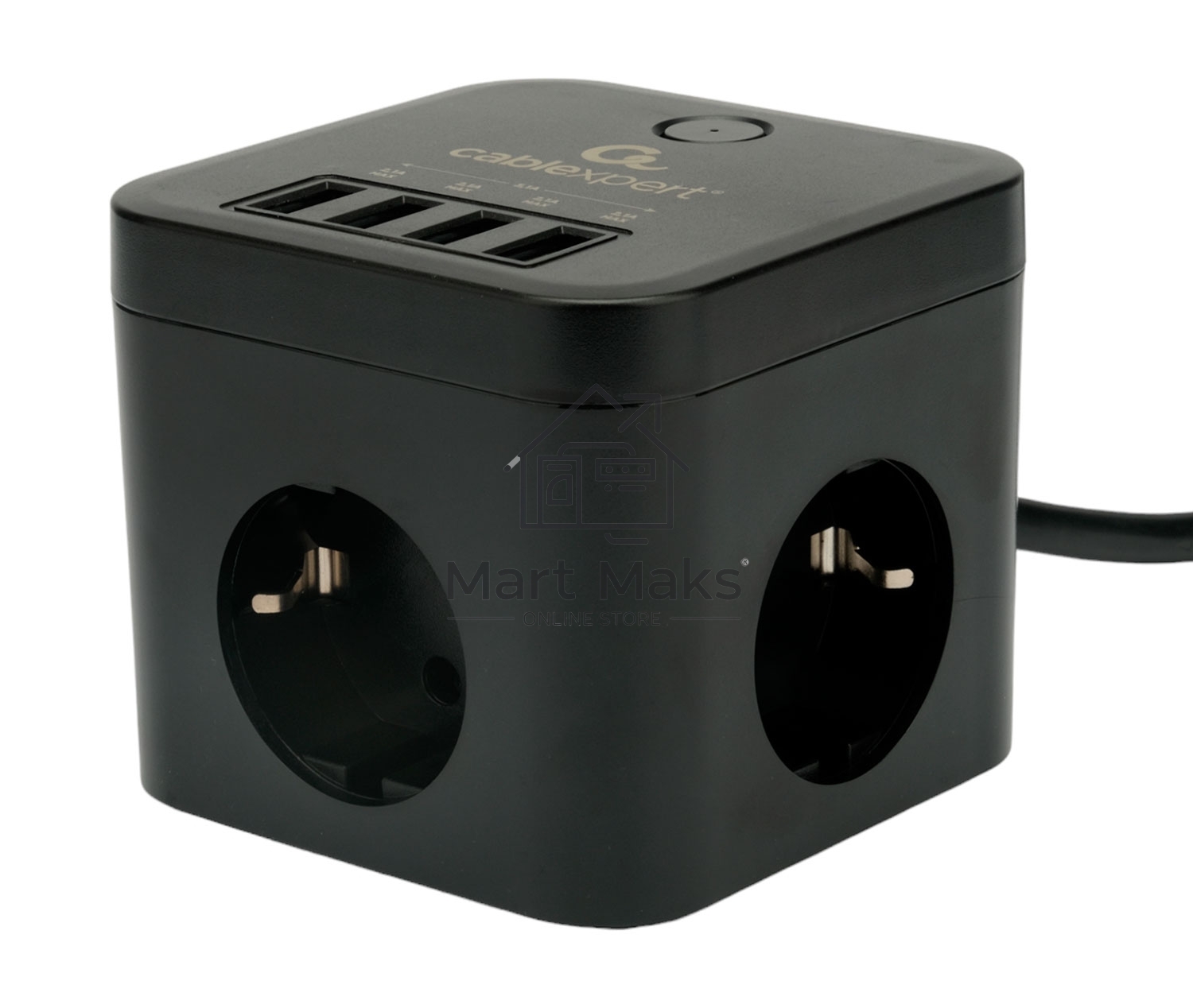Сетевой фильтр Cablexpert Cube CUBE-3-U4-B-1.5, 3р, 10А, 4хUSB, 1.5м, ур.защиты 4+, черный, коробка