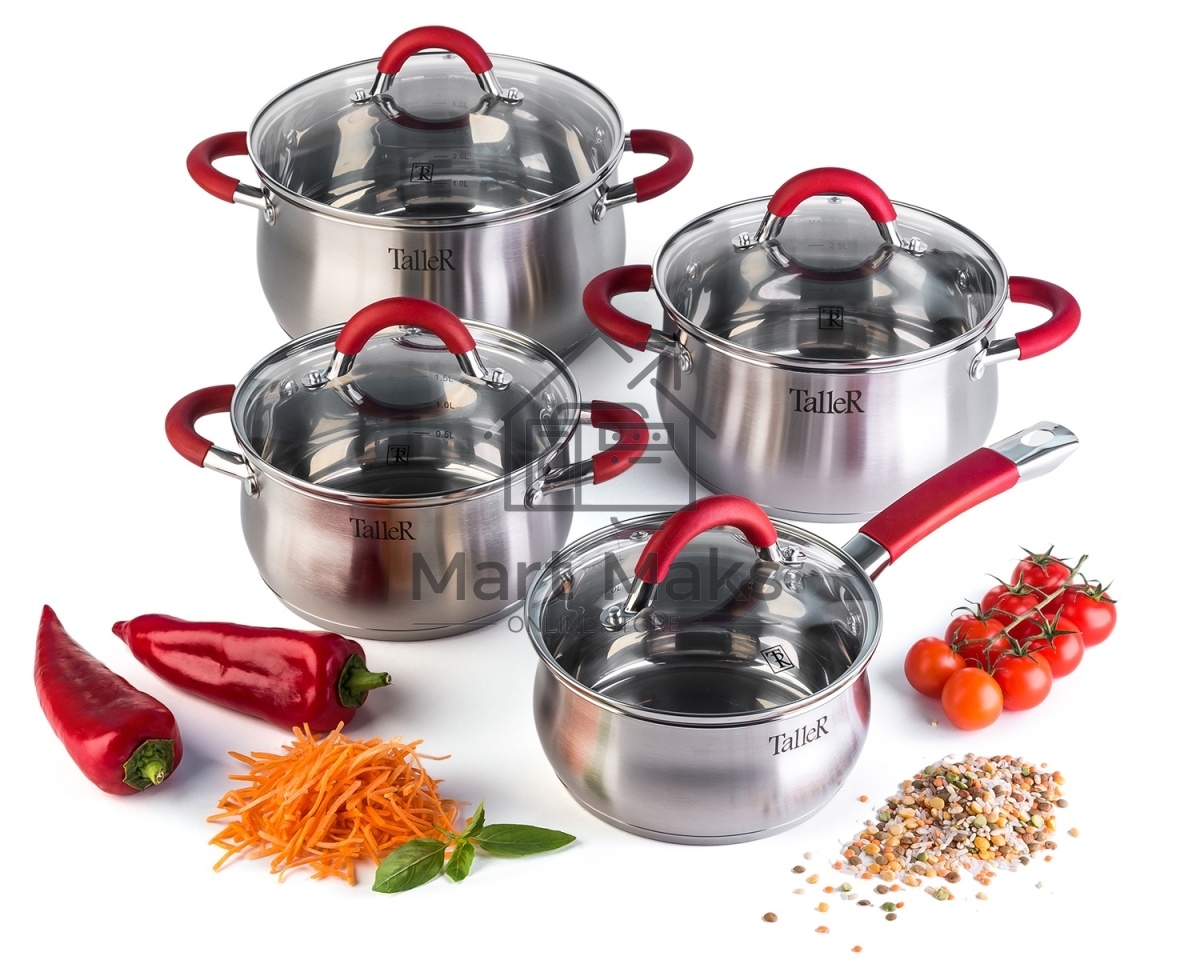 Набор посуды TalleR TR-17150, 8 пр.Толщина стенки - 0,6 мм, толщина дна - 2,8 мм.