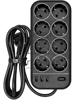 Сетевой фильтр Powercom SP-08 USB03AB 1,8 m 1.8м (8 розеток) черный (коробка)
