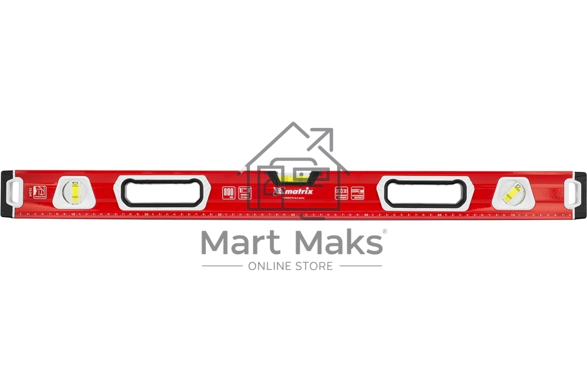 Уровень алюминиевый MATRIX 34732, магнит фрезерованный, 3 глазка 2 комп, рукоятки, 800 мм