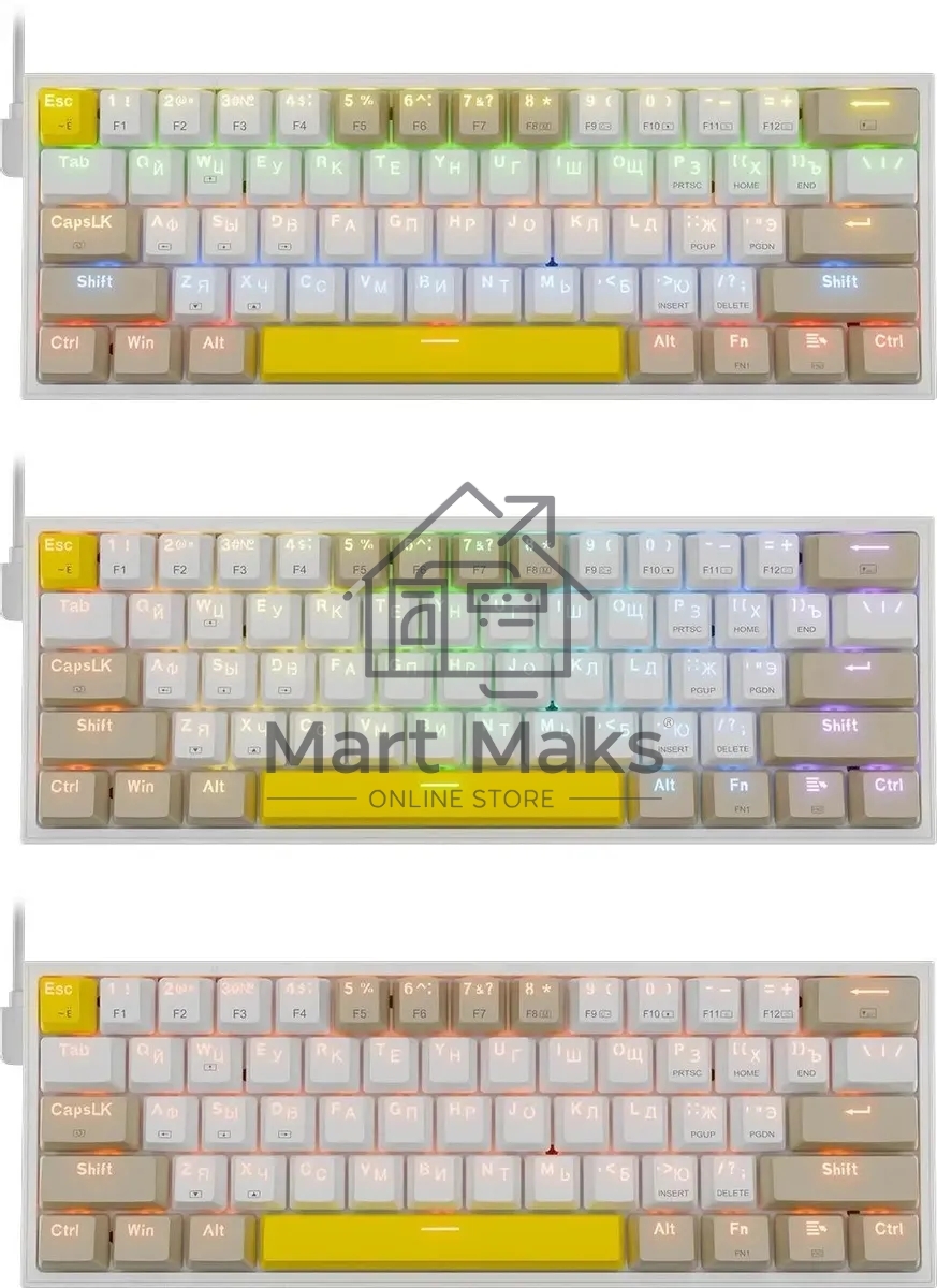 Клавиатура проводная REDRAGON Fizz RU,Rainbow,бежевый/желтый,red свитч