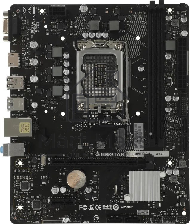 Материнская плата Biostar H610MHC 2.0, LGA1700, Intel H610, 2xDDR4, 4xSATA, 1xM.2 PCIe 3.0 x4, 1xPCIe 4.0 x16, 1xPCIe 3.0 x1, 1xVGA, 1xHDMI, 1x 1Gb LAN, 2xUSB 3.2 Gen1, 4xUSB 2.0, 3x3.5 мм, 7.1, microATX