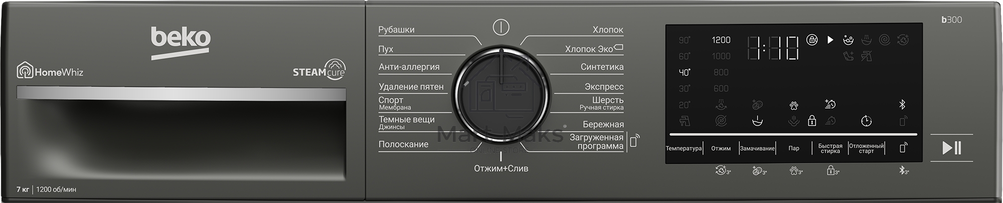 Стиральная машина Beko B3WFR572AB темно-серый, загрузка фронтальная 7 кг, 1200 об/мин., класс: А