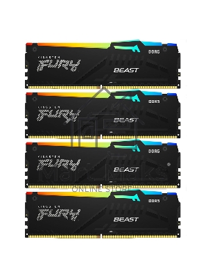 Оперативная память Kingston Fury Beast, DDR5, 128Gb (4x32 GB), 5200 MHz, CL40, DIMM, с радиатором, RGB, черный
