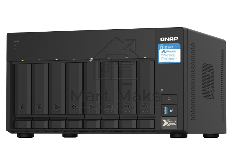 Сетевое хранилище без дисков SMB QNAP TS-832PX-4G 8-Bay NAS, AL324 64-bit quad-core 1.7GHz, 4GB DDR4 SODIMM RAM (up to 1x16 GB), 8 x 3.5