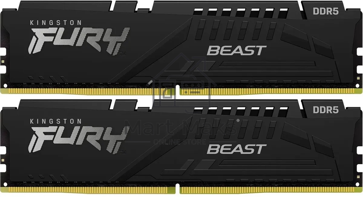 Оперативная память Kingston Fury Beast, DDR5, 32GB (2x16GB), 5200MHz, CL36, DIMM, радиатор, черный