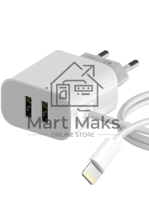 Сетевое зарядное устройство Maxvi CHL-242L 2хUSB 2.4A + литой кабель Lightning 1.2м, белый