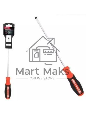 Отвертка шлицевая DELI DL3449 SL6x150мм сталь S2, матовый стержень, двухкомпонентная прорезиненная рукоять