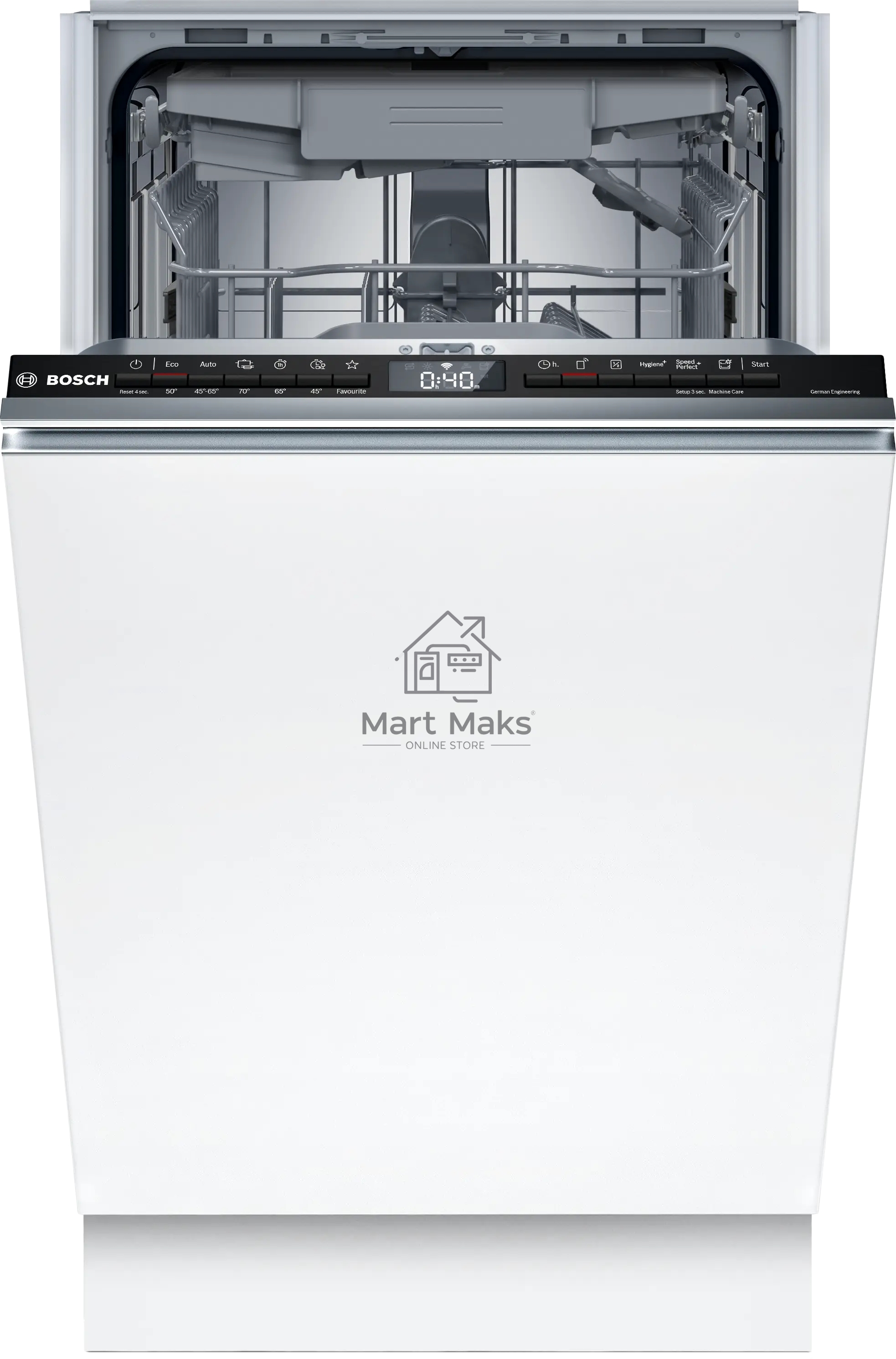Встраиваемая посудомоечная машина Bosch SPV4HMX14Q, 45 см, 10 комплектов, электронное управление, дисплей, энергоэффективность А+, уровень шума 46 дБ, цвет белый